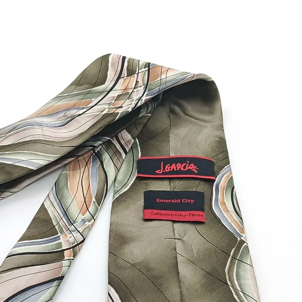 J Garcia Silk Tie Mens 61” Green Gray Abstract #53 Emerald City Classic New